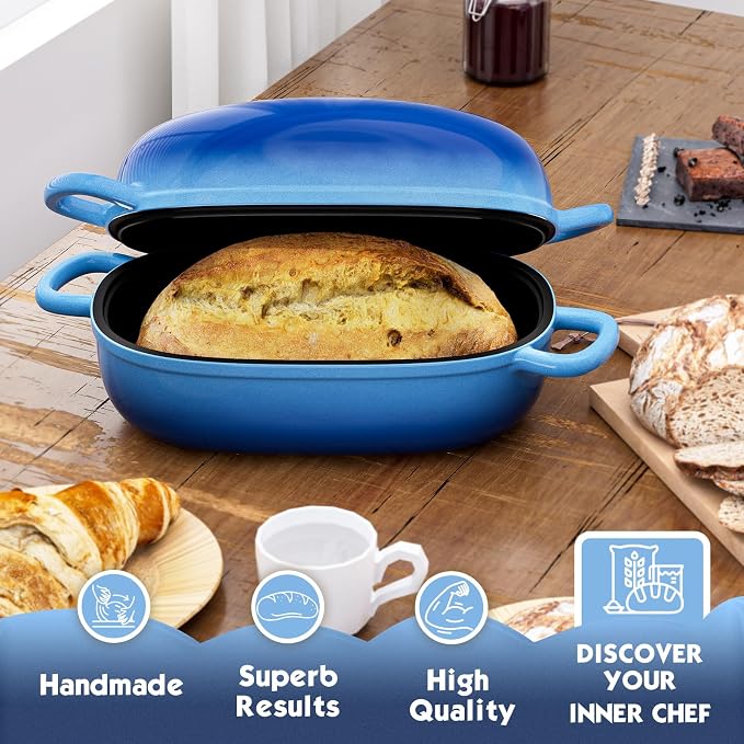 Dutch Oven 9x6 Inch，2.5QT Cast Iron Bread Pans for Bread Baking | Loaf Pan with Lid, loop handles，for Homemade Breadmaking，induction cooktop，oven safe，cooking stews & meats
