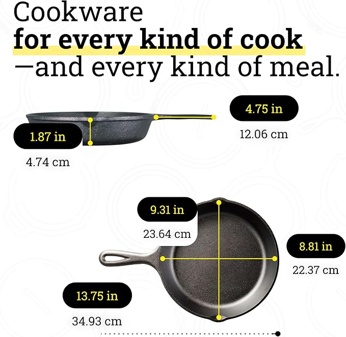 Lodge Seasoned Cast Iron Skillet 9 Inches - PFAS-Free, Non-Toxic Cookware - Use with an Oven, Stove, Grill, or Campfire - Naturally Non-Stick & Oven Safe