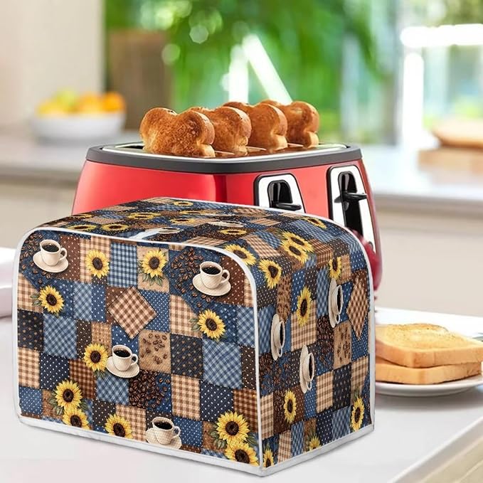 Coffee Sunflower Toaster Cover 2 Slice Dustproof Toaster Bread Maker Cover Small Kitchen Appliance Fingerprint Protection Kitchen Decor