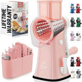 Zulay Kitchen Rotary Cheese Grater 5 Blade Cheese Shredder - Manual Hand Crank Cheese Grater With Reinforced Suction & 5 Interchangeable Drums - Easy to Use, Vegetable Chopper Round Mandoline Slicer