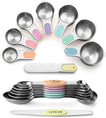 Spring Chef Magnetic Measuring Cups & Spoons Set of 15, Patented, Pastel | Stackable Stainless Steel Measuring Cups & Heavy Duty Metal Measuring Spoons with Levelers for Dry & Liquid Ingredients