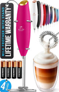 Zulay Kitchen Powerful Milk Frother Wand With Duracell Batteries - Ultra Fast Handheld Drink Mixer - Electric Whisk Foam Maker for Coffee, Lattes, Cappuccino & Matcha - Z1 Motor - Hot Pink Gold