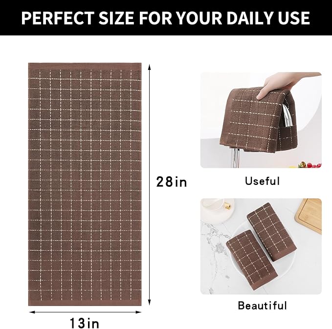 Homaxy 100% Cotton Terry Kitchen Towels, 4 Pack, Brown | Ultra Soft and Absorbent Dish Towels for Kitchen, Suitable for Drying and Washing Dishes