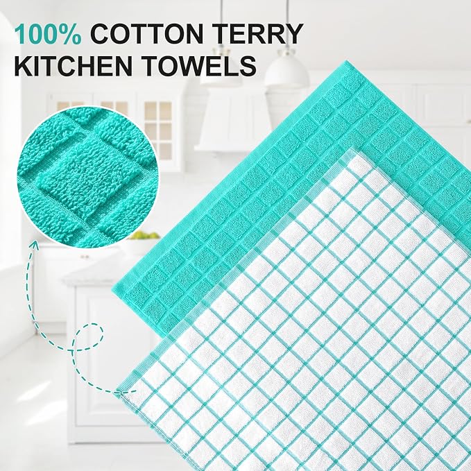 Homaxy Large Premium Cotton Kitchen Towels 16"x 28", 6 Pack, Aqua | Natural Ring Spun 390 GSM Dish Towels, Super Absorbent Terry Kitchen Hand Towels, Soft Tea Towels with Hanging Loop