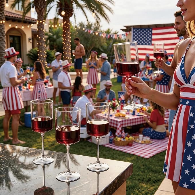 Ciaell 12 Pack Plastic Wine Glasses for Weddings Outdoor Gatherings | 10 oz Clear Stemmed Cups, Heavy Duty Plastic, Wine Champagne Cocktails Beverages for Parties Anniversaries Birthdays