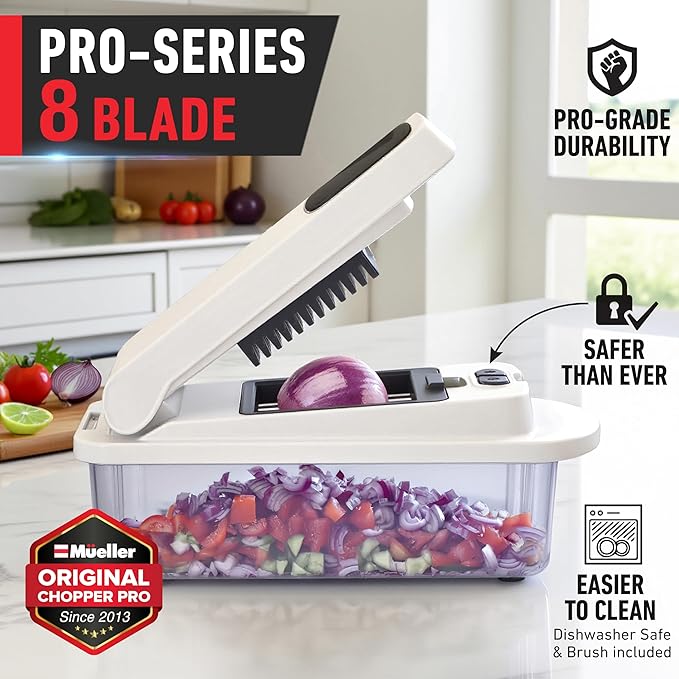 Mueller The Real Original Pro Vegetable Chopper & Mandoline Slicer, 10-in-1 | since 2013, 8 Blade Food Veggie Chopper, Onion Vegetable Cutter with Container, Kitchen Gadgets & Essentials