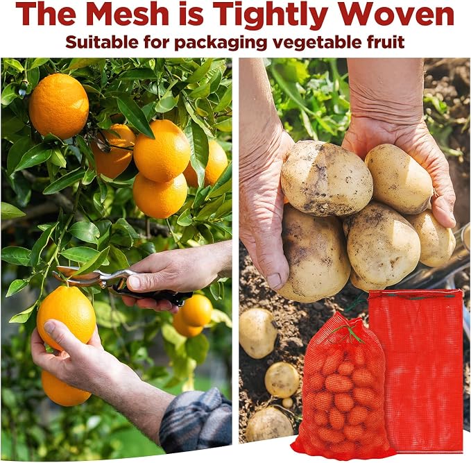 50pcs Mesh Produce Bags 60 lbs Extra Large PP Mesh Vegetable Bags 19"×31" Reusable Produce Bag Washable Net Bag for Vegetables Onions Potatoes Citrus Crawfish, Red