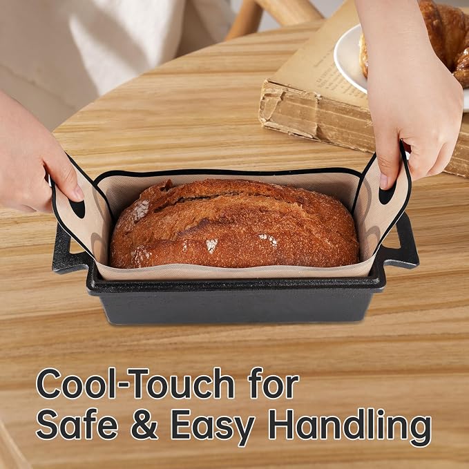NiHome Silicone Bread Sling, Nonstick Reusable Loaf Pan Liner, Black Edges | Eco-Friendly Fits 9x5, 9.5x5, 10x5 Inch Bakeware, Dishwasher Safe, Clever Folded Corners Prevent Batter Leakage