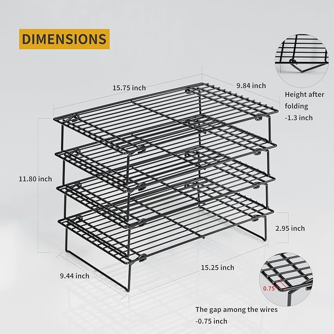 4PCS Cooling Racks for Cooking and Baking, Collapsible 4 Tiers 10"X16" Cool Batches of Cookies, Non-Stick & BPA-Free, Oven and Dishwasher Safe (Black-201)