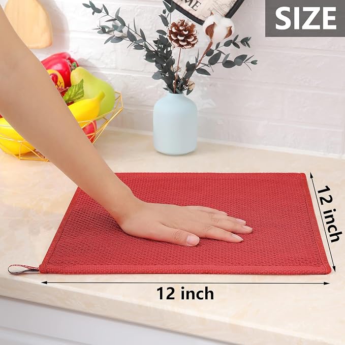 Homaxy 100% Cotton Waffle Weave Kitchen Dish Cloths 24-Pack, Brick Red | 12 x 12 Inches, Ultra Soft Absorbent Dish Towels, Quick Drying Dish Rags with Hanging Loop