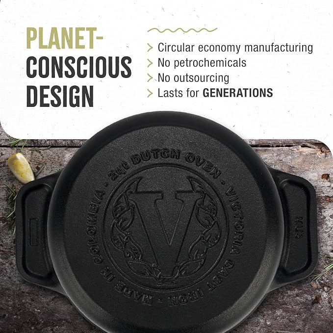 Victoria 2-Quart Cast Iron Dutch Oven with Lid and Dual Handles, Seasoned with Flaxseed Oil, Made in Colombia