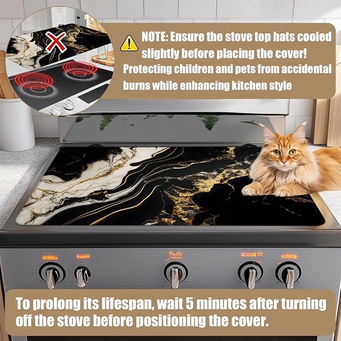 Black Gold Marble Stove Top Covers for Electric Stove, Electric Gas Stove Pad Heat Resistant Range Cooktop Protector for Home Decor Kitchen 28"x20"