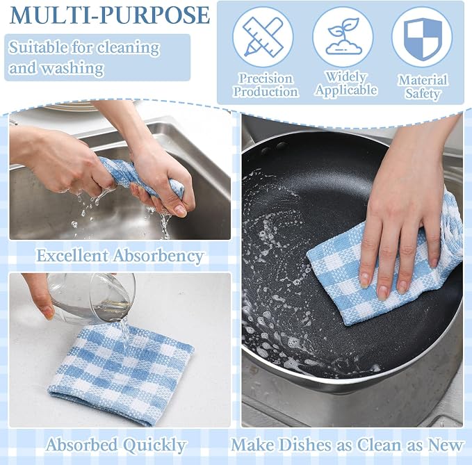 Patelai 12 Kitchen Dish Rags,Blue,13.8'' X 13.8'' | Cotton Dishcloths Washing Dishes, Absorbent Reusable Towels for Scrubbing Countertops Glass, Quick Dry Home Cleaning