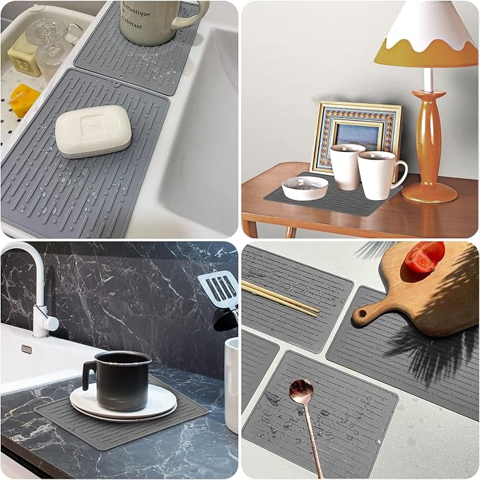Dish Drying Mats, Heat-resistant Silicone Mat for Kitchen Counter, Non-Slip Dish Dry Mat Dishwasher Safe Small, Gray