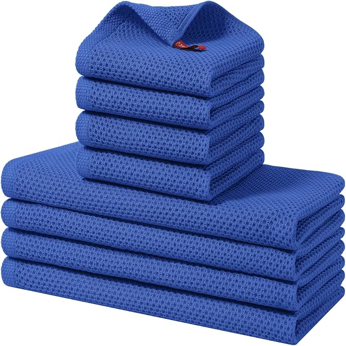 Homaxy 8 Pack 100% Cotton Kitchen Towels and Dishcloths Set, Blueberry | 12 x 12 Inches and 13 x 28 Inches Kitchen Towels Set, Ultra Soft Absorbent Dish Cloths for Washing Dishes