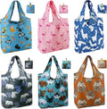 BeeGreen Shopping Bags Cloth Grocery Bags Foldable Travel Bag Tote Bags Bulk - Reusable Gift Bags with Handles (6 Pack) - Heavy Duty Large Washable Animal Holiday Design for Women Travel & Groceries
