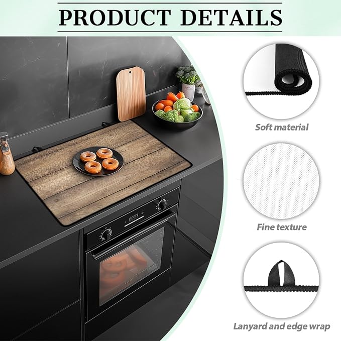 Brown Wood Grain Stove Top Covers for Electric Stove Rustic Western Wooden Planks Glass Top Gas Stove Pad Heat Resistant Range Cooktop Mat for Kitchen 28"x20"
