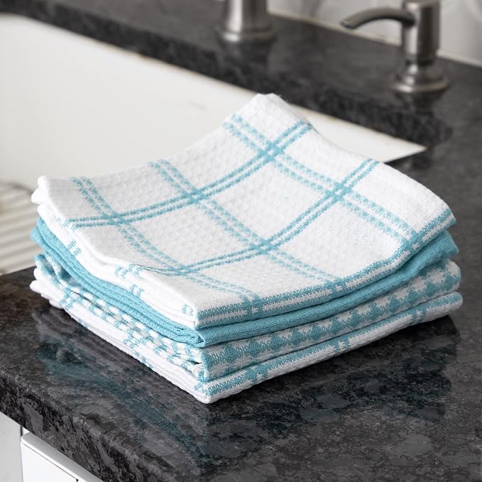 T-Fal Premium Waffle Dish Cloths: Highly Absorbent, Super Soft Long Lasting - 100% Cotton, 12"x13" Towel for Cleaning & Drying, (4-Pack), Breeze