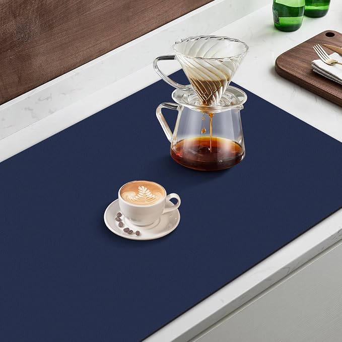 Coffee Mat Super Absorbent Dish Drying Mat Coffee Bar Mat 18"x 32", Blue | Match with Coffee Machine Accessories Large Drying Mats for Kitchen Counter