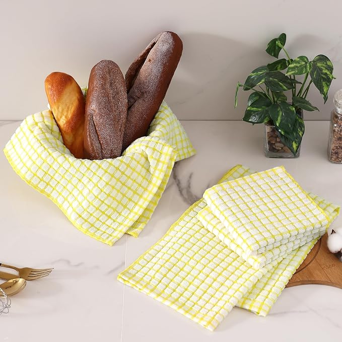Homaxy Kitchen Towels and Dishcloths Set, Set of 8, Yellow | Cotton Terry Kitchen Dish Towels, Super Soft and Absorbent Dish Cloths, 16 x 25 and 12 x 12 Inches