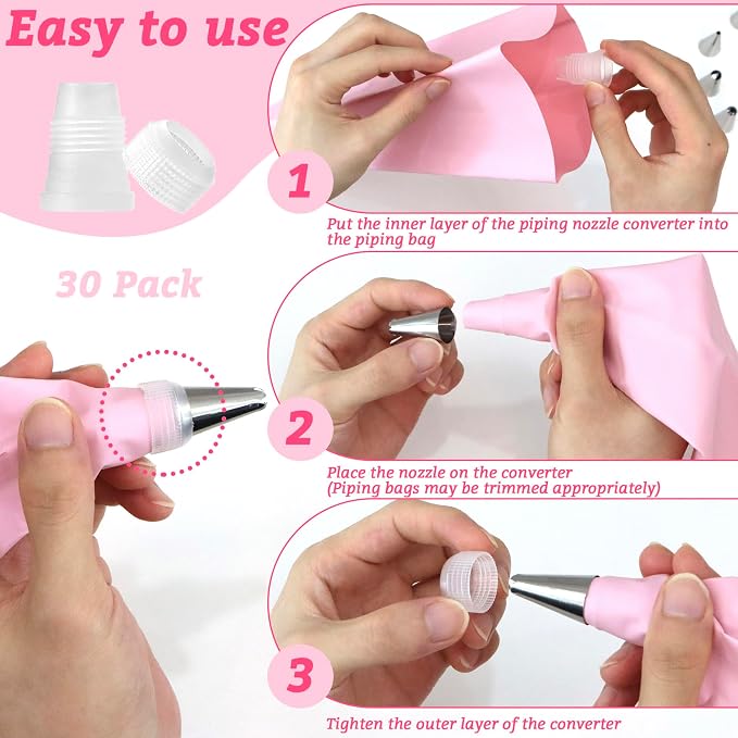 30 Pack Piping Bag Couplers for Icing Nozzles, Small Couplers for Piping Bags, Transparent