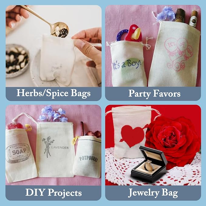 Celestial Gifts 100% Cotton Muslin Drawstring Bags, 25 Pcs, 5x8 Pouches | Made in USA, Natural Hem & Drawstring, Reusable Small Sachet Pouches for Party Favors, Glasses, Tea, Herbs & Crafts