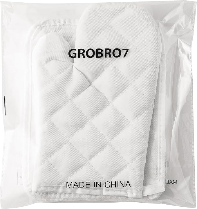 6Pcs Cotton Oven Mitts and Pot Holders Set Heat Resistant Hot Pads Machine Washable BBQ Gloves with Hanging Loop Durable Pocket Pot Holder for Kitchen Baking Grilling Cooking White
