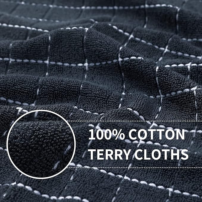 Homaxy 100% Cotton Terry Kitchen Towels, 4 Pack, Dark Grey | Ultra Soft and Absorbent Dish Towels for Kitchen, Suitable for Drying and Washing Dishes