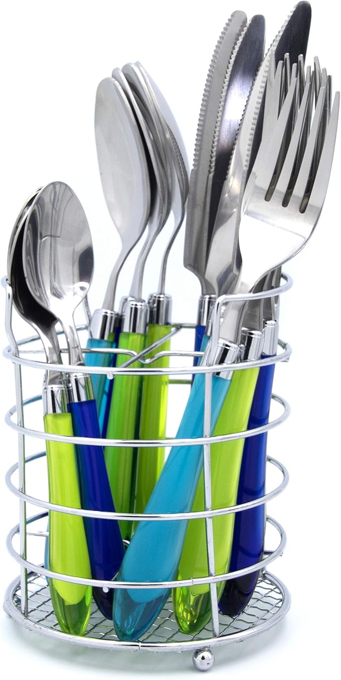 Gypsy Color Sea Green & Blue Mix & Match Stainless Steel Flatware Collection, Set of 16