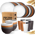 Teivio 32-Piece Plates and Bowls Sets for 8, Farmhouse Dinnerware Sets | 13.5oz Cups, Plastic Wheat Straw Unbreakable Dish Set, Dishwasher, for Outdoor Camping RV Kitchen Essentials Dinner Plate set