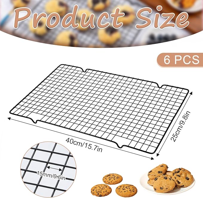 6 Packs Cooling Racks 16"x10" Baking Rack for Cooking and Baking Oven Wire Rack Cooling Drying Roasting Rack Heavy Duty Baking Rack for Roasting Cooking Grilling Drying