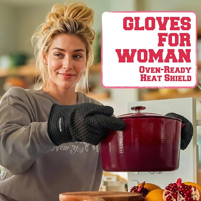 KITCHEN PERFECTION S Silicone Smoker BBQ Gloves - Heat Resistant Oven Mitts | Made For Women, Waterproof, 5-Finger Design For A Better Grip, For Meat Smoking, Grilling, Cooking, Frying Turkey, Grill Gift