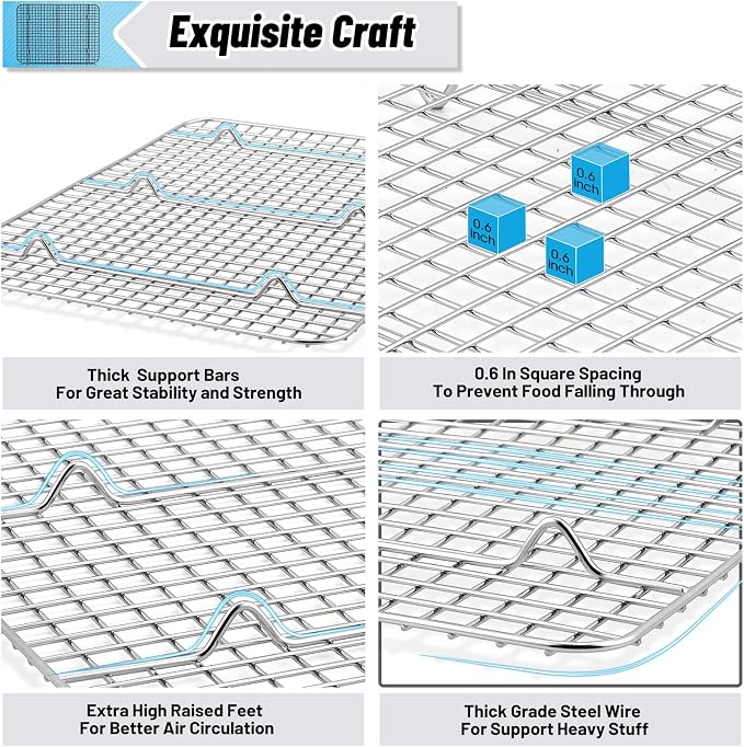 TeamFar Cooling Rack, 15” & 12” Stainless Steel Baking Grid Wire Rack | Roasting Grilling Cooking Rack for Cookie Cake Bread, Fit Baking Pan for Christmas Anniversary Party, Dishwasher Safe- 2PCS