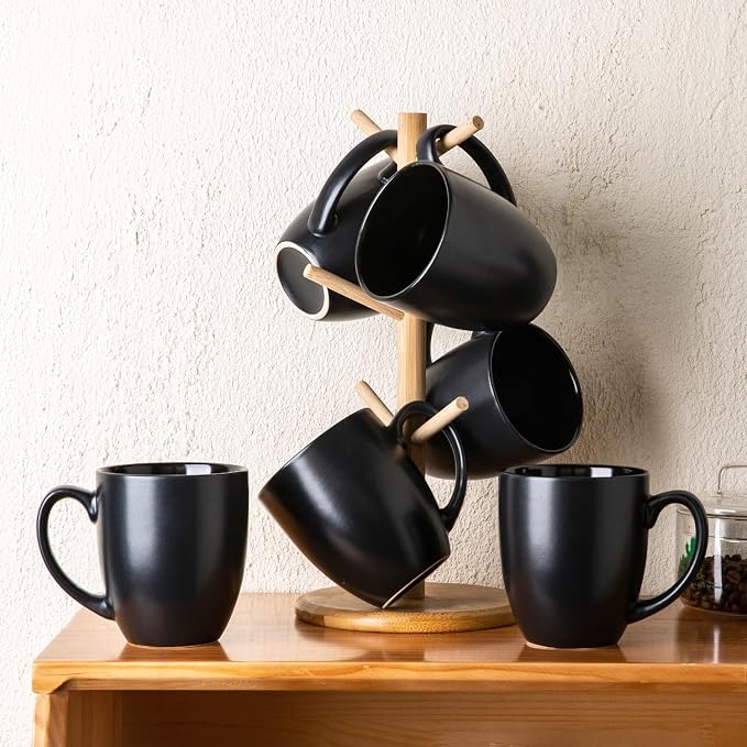 AmorArc 16 oz Coffee Mugs Set of 6, Large Ceramic Matte Black Coffee Cups | Classic Coffee Mugs Set for Men,Women,Tea/Latte/Cappuccino/Cocoa. Dishwasher&Microwave Safe
