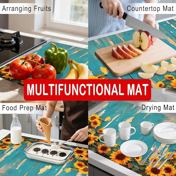 Nuxovilar Wood Sunflower Stove Cover Diatom Mud 28.35x20.47 In | Glass Protector Countertop Mat Counter Saver Cooktop Cover Kitchen Cooking Area Home Decor (Rustic Blue Wood)