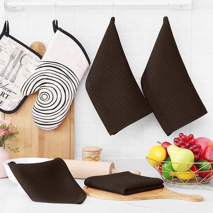 Homaxy 100% Cotton Waffle Weave Kitchen Dish Cloths, 9-Pack, Dark Brown | Ultra Soft Absorbent Dish Towels, Quick Drying Dish Rags with Hanging Loop, 12 x 12 Inches