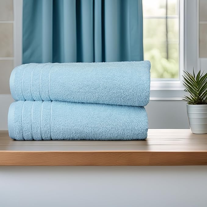 8 Piece Towel Set, 2 XL Bath, 2 Hand, 4 Washcloth, Sky Blue | 100% Cotton, Lighter Weight, Quicker to Dry, Super Absorbent, Perfect for Bathroom