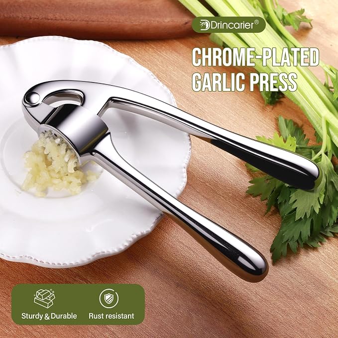 Kitchen Garlic Press, Rust Proof & Dishwasher Safe Garlic Mincer, Durable Garlic Crusher, Easy to Clean and Squeeze, Chrome