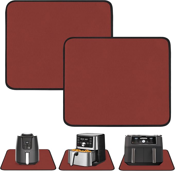 2 PCS Heat Resistant Mats for Countertop Air Fryer, 24x21in, Red | 1022 ℉ Fireproof mat, air fryer accessories for ninja, cosori, waterproof hot pads for kitchen toaster, oven, coffee maker