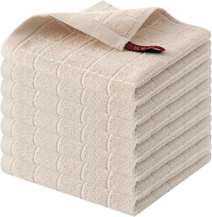 Homaxy 100% Cotton Terry Kitchen Dish Cloths, 7 Pack, Beige | Ultra Soft and Absorbent Dish Towels for Kitchen, Suitable for Drying and Washing Dishes