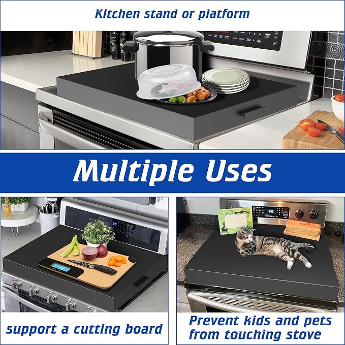 Stove Top Cover with Handles, Heavy Duty Metal Noodle Board Cooktop Cover for Gas/Electric Stove Top, (L 30" x W 22" x H 3") Large Gas Stove Protective Cover for Kitchen Space Expansion