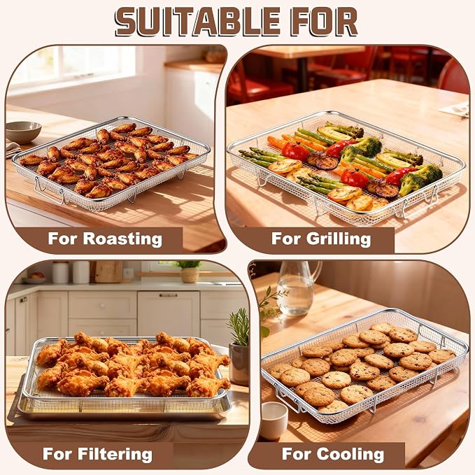 P&P CHEF 15.4 Inch Air Fryer Basket for Oven, Air Fryer Rack, 1 Piece | Food-grade Stainless Steel Air Fryer Accessories for Frying Cooking Baking Roasting, Ideal for Fried Food, Dishwasher Safe