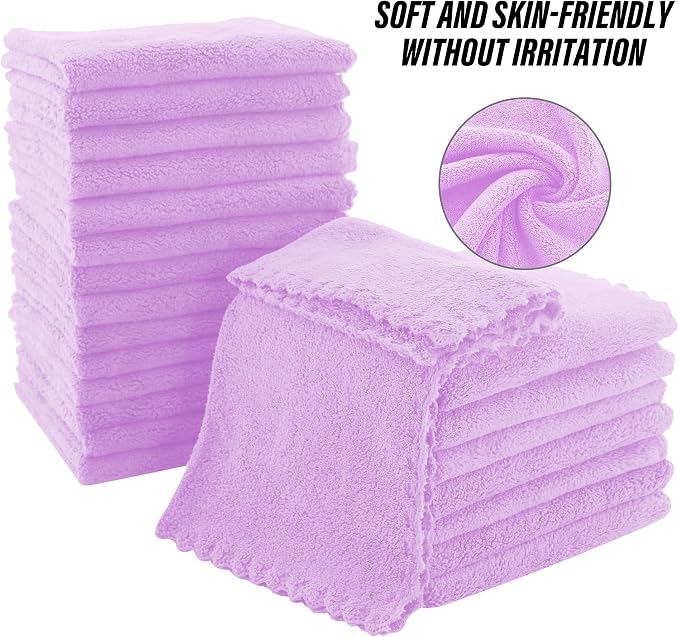 MOONQUEEN Ultra Soft Premium Washcloths Set - 12 x 12 inches - 72 Pack - Quick Drying - Highly Absorbent Coral Velvet Bathroom Wash Clothes (Purple)