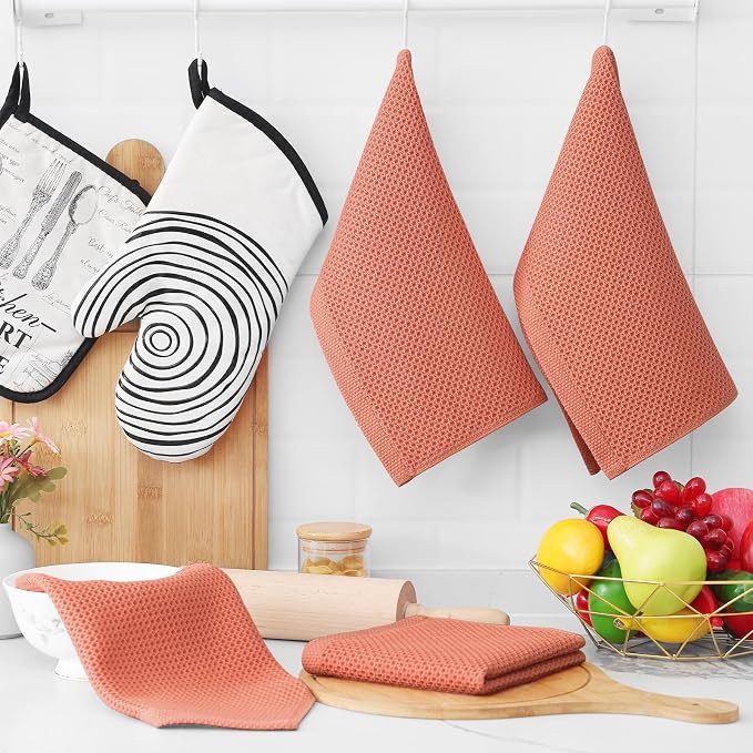 Homaxy 100% Cotton Waffle Weave Kitchen Dish Cloths 6-Pack, Coral | 12 x 12 Inches, Ultra Soft Absorbent Dish Towels, Quick Drying Dish Rags with Hanging Loop