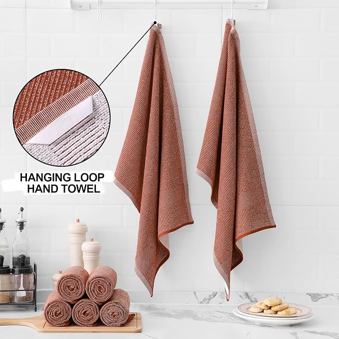 Homaxy 380 GSM Cotton Premium Kitchen Towels 8 Pack, 18"x 28", Rust | Flat and Terry Dish Towels, Highly Absorbent Tea Towel Set with Hanging Loop, Soft Utility Kitchen Hand Towels