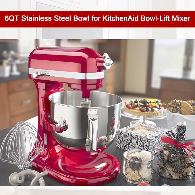 6QT Mixer Bowl for KitchenAid 6QT Bowl Lift Stand Mixers | Food Grade 304 Stainless Steel, Ergonomic Handle, Fit for KitchenAid Professional 600 & Epicurean 6QT Bowl Lift Stand Mixers