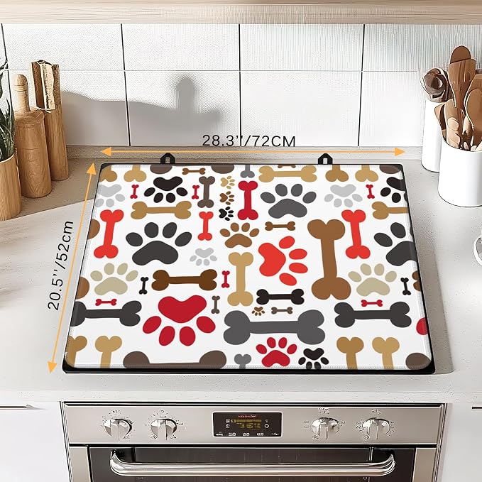 Electric Stove Top Cover Protector – Dogs Paws and Bones Glass Flat Top Stove Mat Oven Induction Cooktop Mat for Ceramic Countertop Mats Heat-Resistant Dish Drying Mat