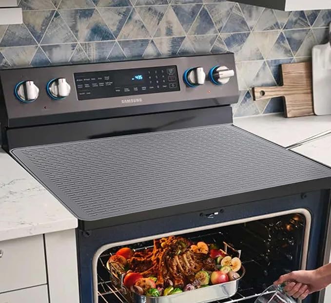 Silicone Stove Mat for Glass Stove Top, Glass Cooktop Protector, XL Dish Drying Mats For Kitchen, Range Covers for Electric Stove Parnoo (Gray, 28x20)
