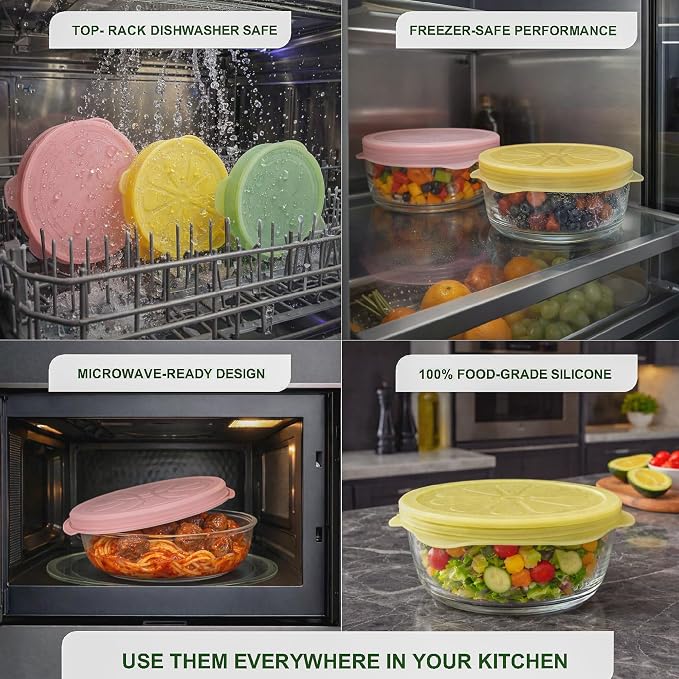 Silicone Stretch Lids 6 PCS – Airtight Reusable Food Covers for Bowls & Containers, Multi Size Flexible Silicone Lids, Leak Proof, BPA Free, Microwave Dishwasher & Freezer Safe