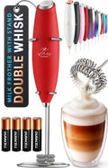 Zulay Kitchen Powerful Milk Frother Wand With Duracell Batteries - Ultra Fast Handheld Drink Mixer - Electric Whisk Foam Maker for Coffee, Lattes, Cappuccino & Matcha - Double Whisk - Red